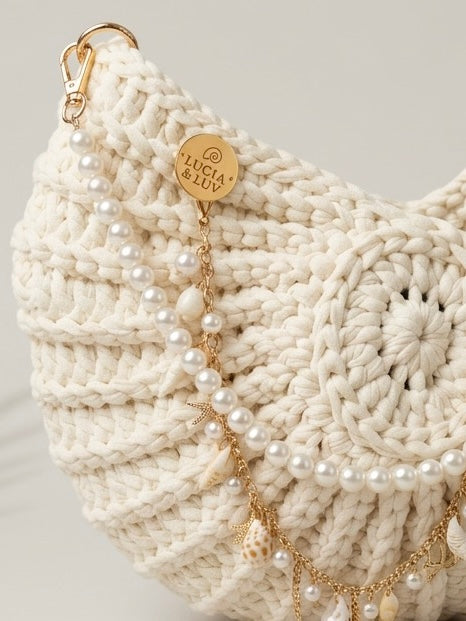 Muscheltasche Weiß Creme Gold mit Kette