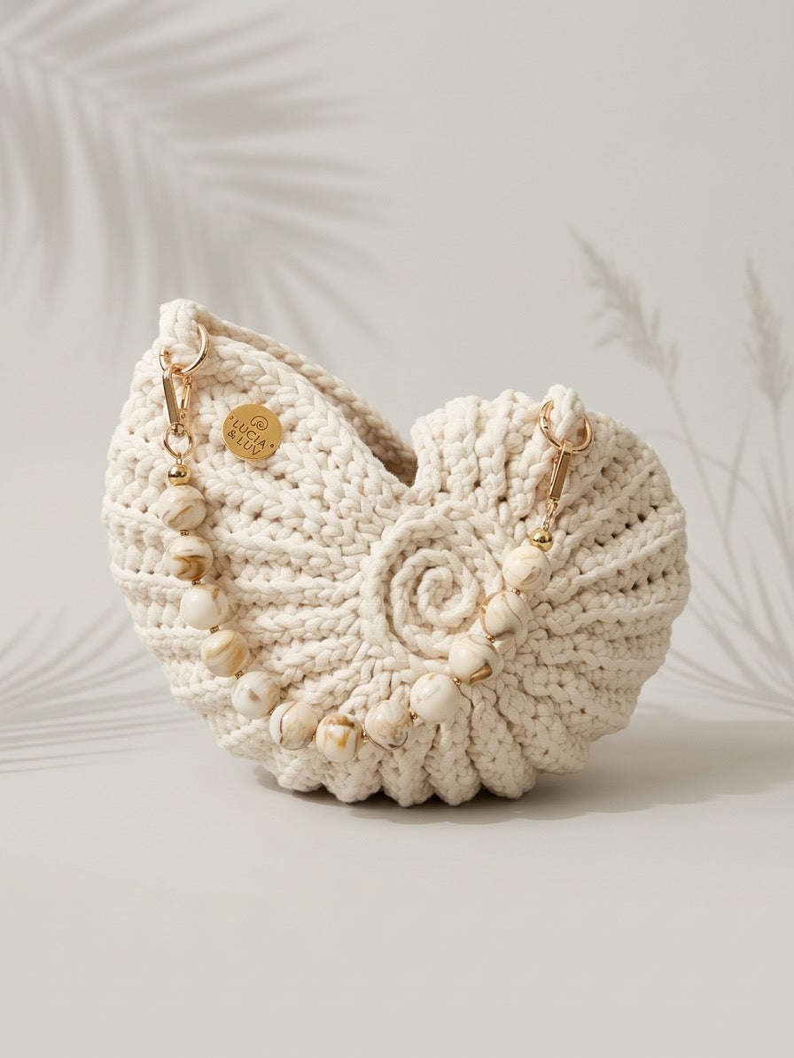 Muscheltasche Weiß Creme Gold